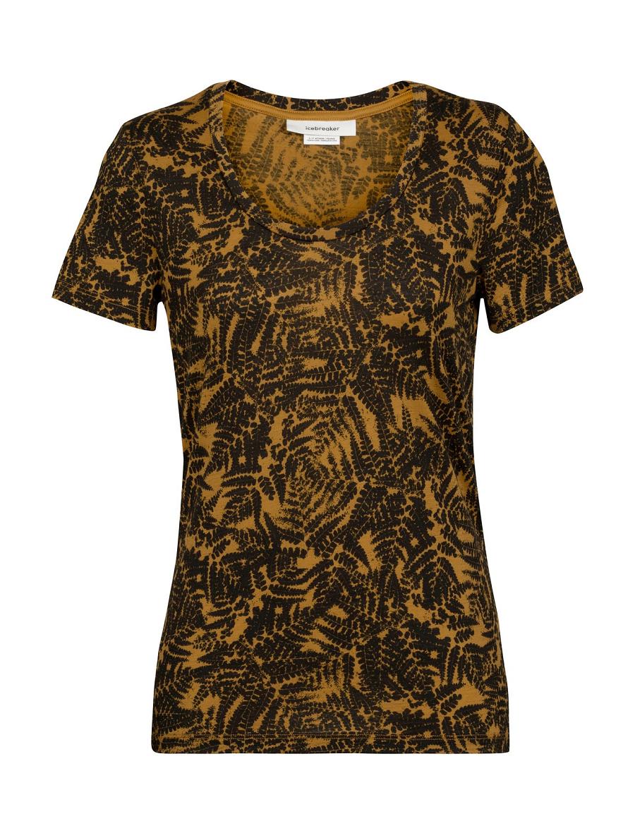 T Shirts Icebreaker Merino Tech Lite II Corta Sleeve Scoop Native Ferns Femme Marron | FR 1599EBCX